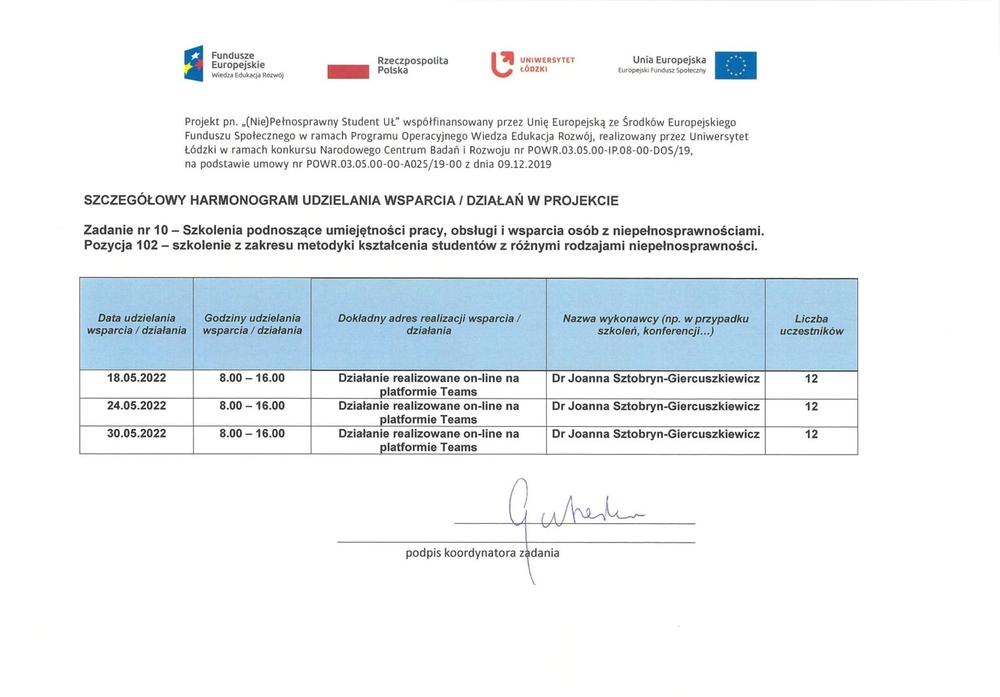 szkolemie podnoszące umiejętności pracy obsługi i wsparcia osób z niepełnoprawnościami